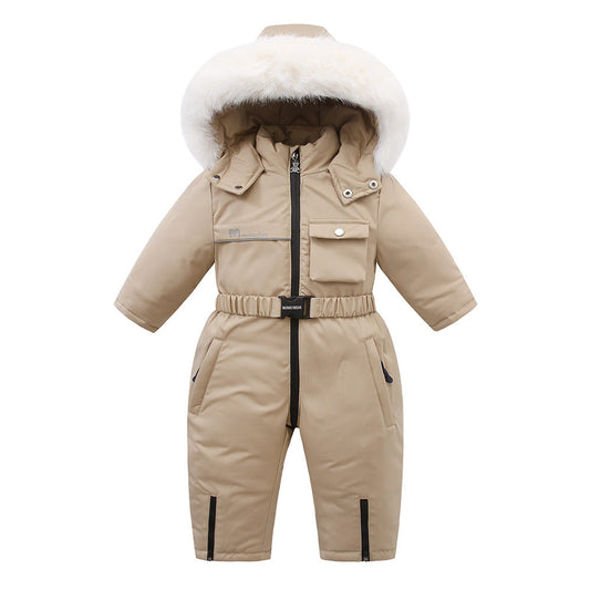 Autumn And Winter Fleece-lined Overalls Ski Suit For Children